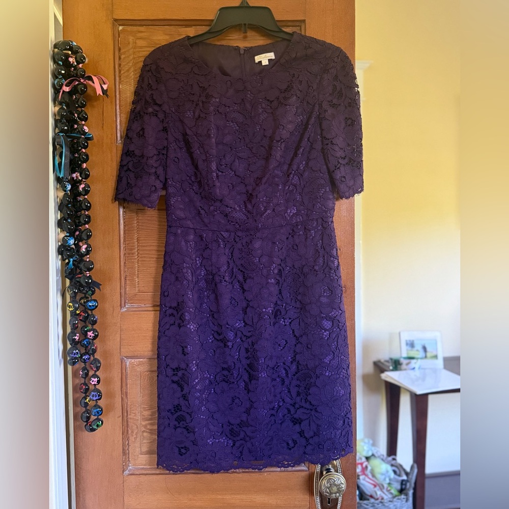 Shoshanna Magnolia Lace Davina Shift Mini Dress - Dark Purple